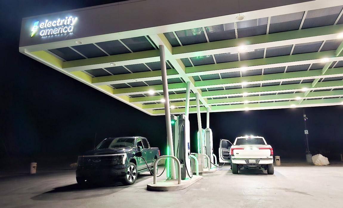 f-150 lightning charging in Baker, California at Electrify America