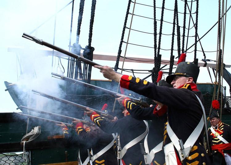 military demonstration on uss constitution old ironsides in boston