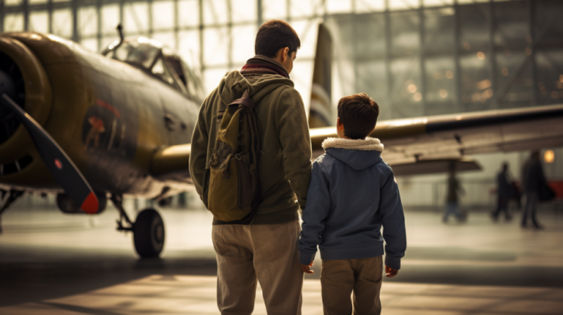 father and son at aviation museum