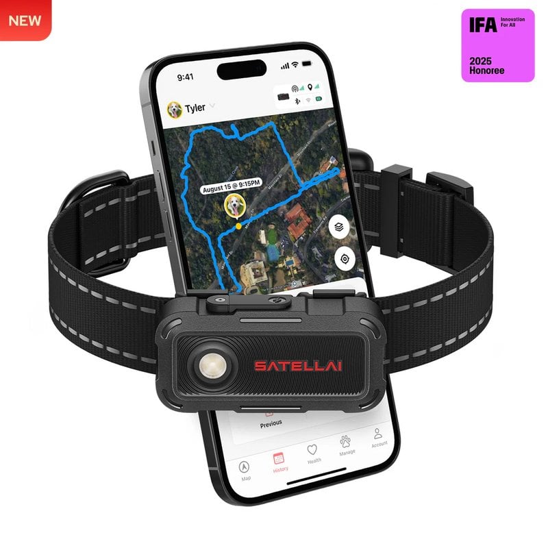 SATELLAI Collar Go GPS and AI health tracker for dogs