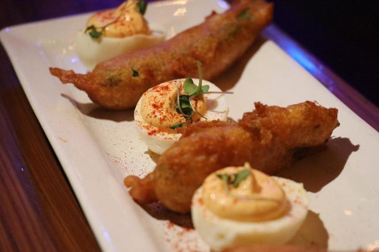 fried jalapeno poppers and deviled eggs