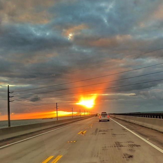sunset on seven mile bridge florida keys road trip