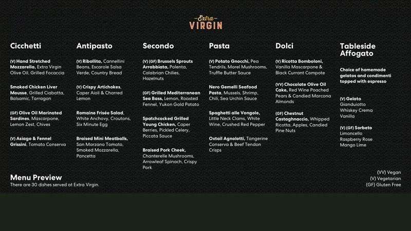 extra virgin menu preview