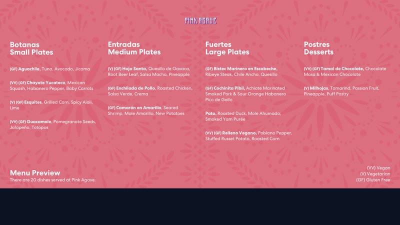 pink agave menu preview