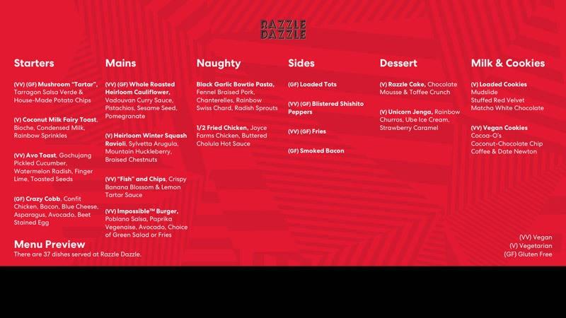 razzle dazzle menu preview