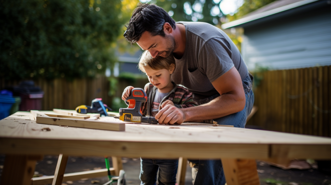 man and son working on a DIY home improvement project