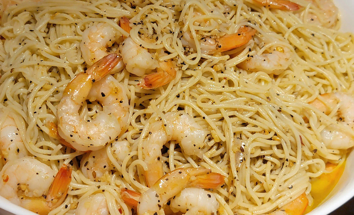 Shrimp and angel hair pasta