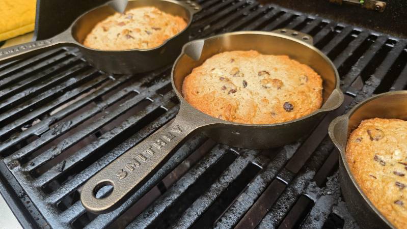 grilled chocolate chip granola cookie recipe smithey skillets
