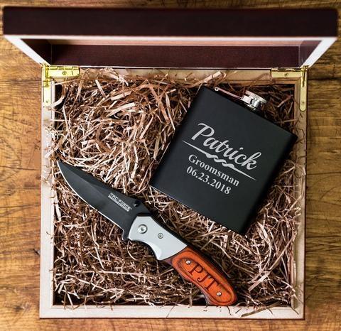 engraved knife flask groomsmen gift