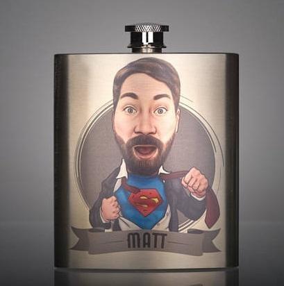 personalized caricature flask groomsman gift