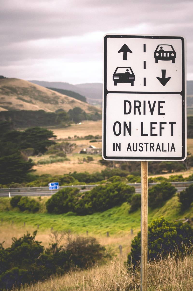 road sign drive on left in australia great ocean road