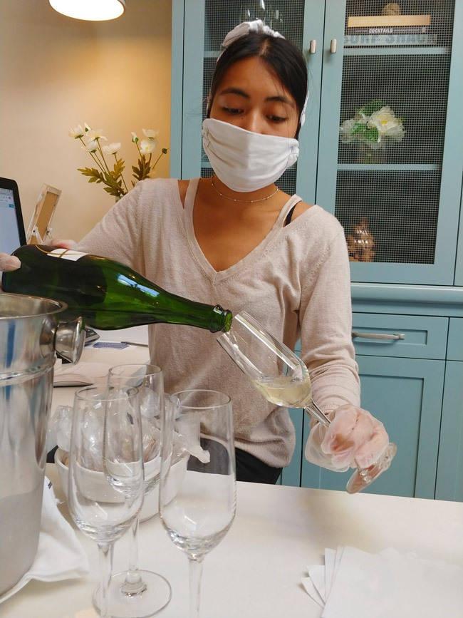 pouring champagne at hideaway inn santa barbara