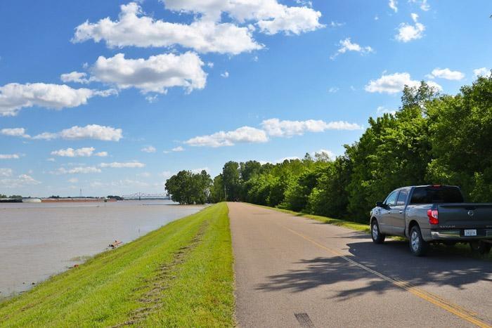 driving on a levee in helena arkansas