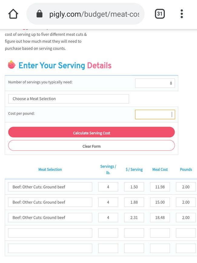 cost of premium meat from pigly meat prices calculator