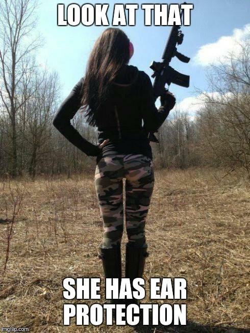 girl with gun hearing protection meme