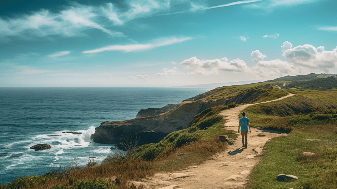 man walking on cliff
