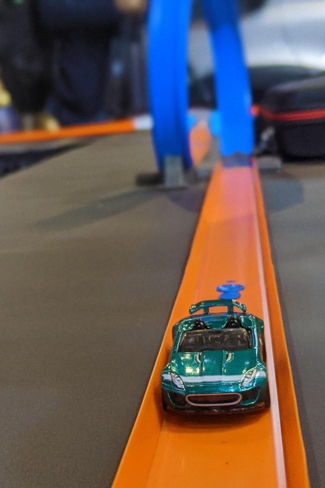jaguar f type on hot wheels track at chicago auto show 2020