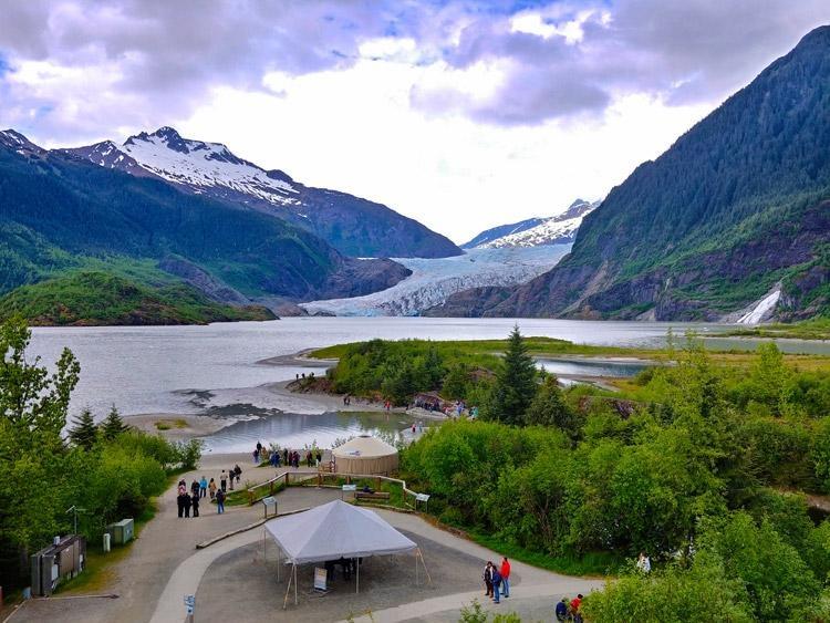mendenhall glacier view from visitor center juneau alaska