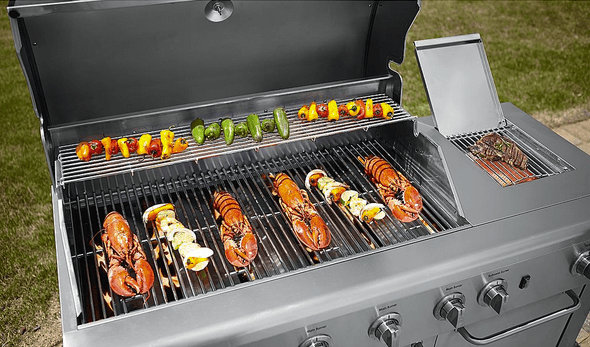 kenmore elite grill with lobsters and kabobs