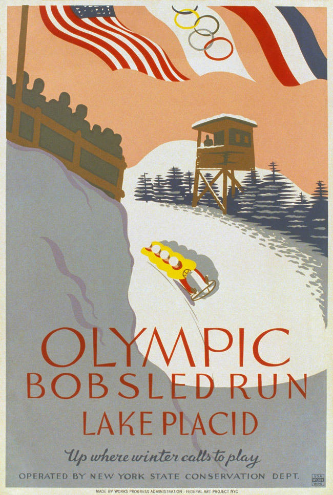 lake placid new york olympic bobsled poster historic