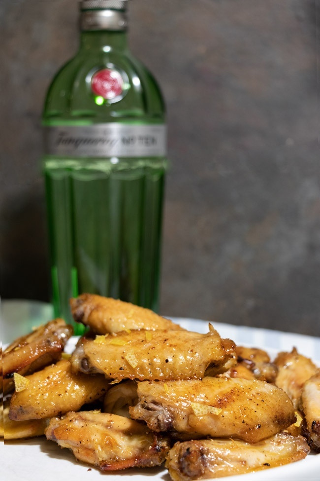 lemon ginger gin wings made with tanqueray number ten gin