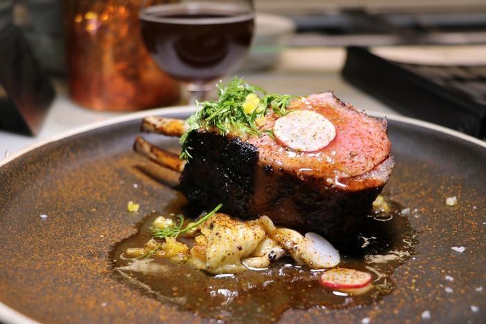 california raised lamb rack charred eggplant lamb jus preserved lemon