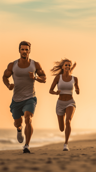 healthy man jogging down a beach