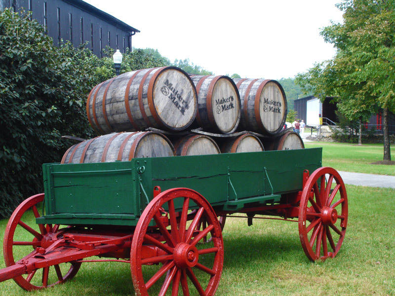 makers mark bourbon barrel wagon seen on distillery tour in kentucky