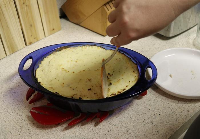 cutting shepherds pie