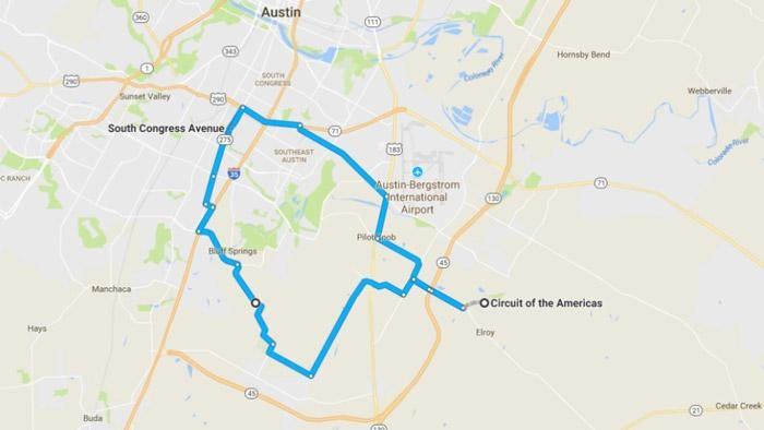 south congress to cota loop motorcycle trip map