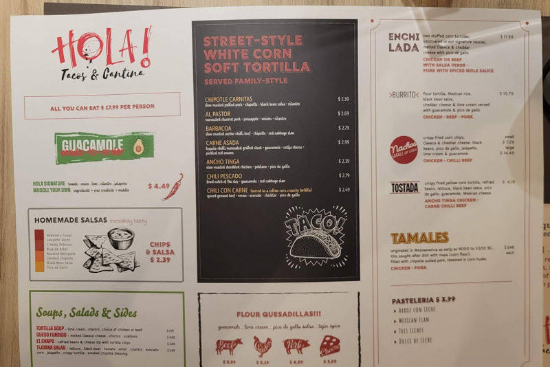 hola tacos msc seashore menu