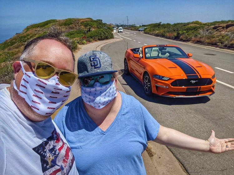 heather and james with ford mustang convertible gt