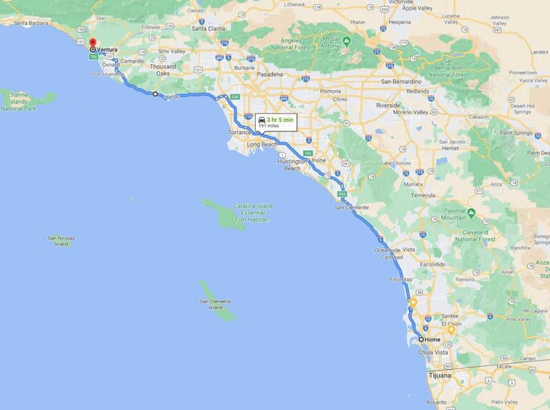 ventura to san diego road trip route