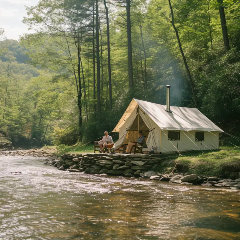 outfitter cabin tent in west virginia mountains