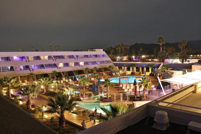 hard rock hotel palm springs pool area at night
