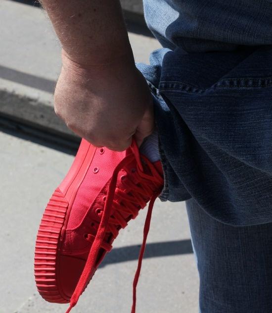 putting on shoe