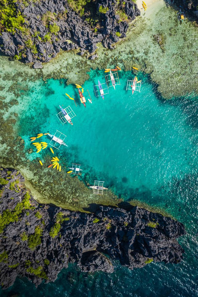 group of boat near the small lagoon in philippines