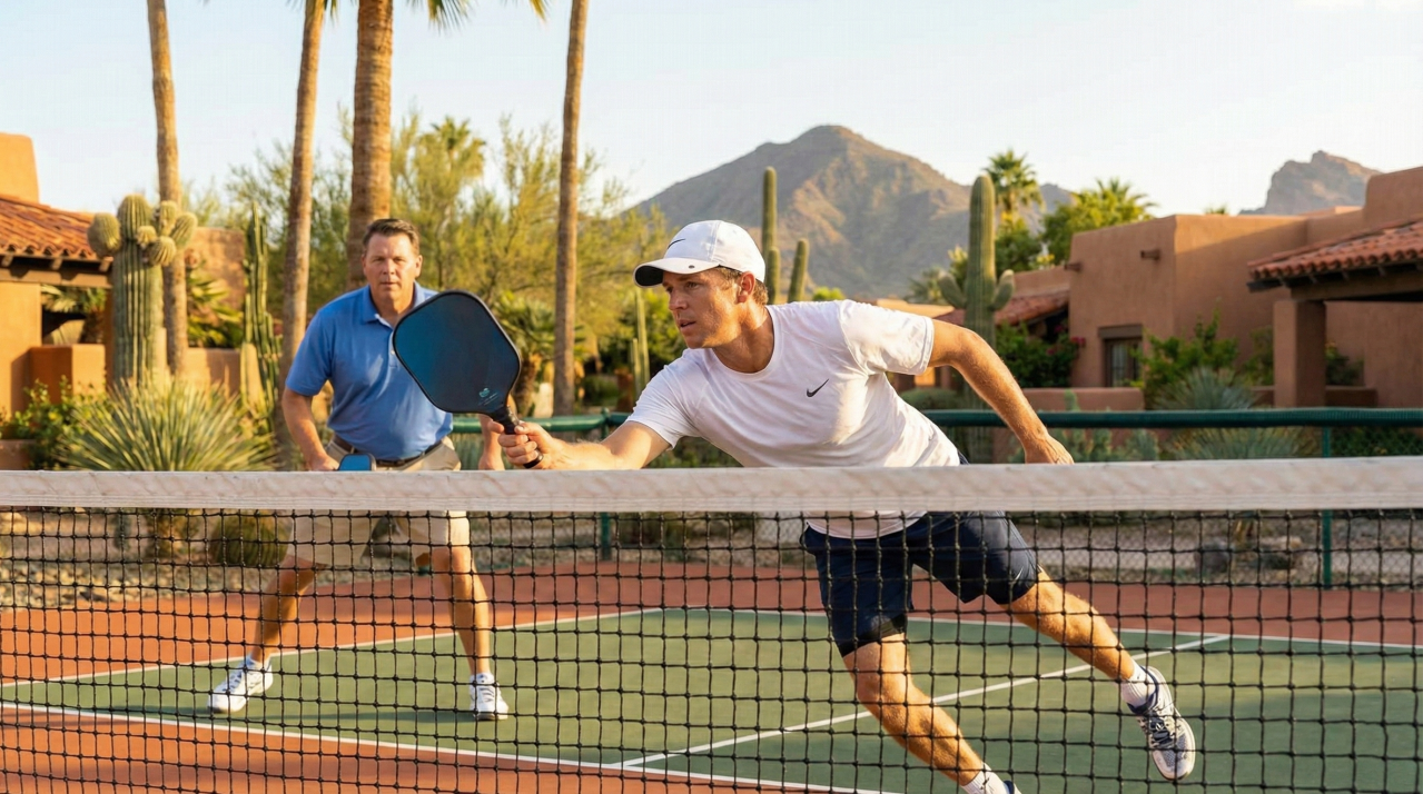 guys playing pickleball on vacation