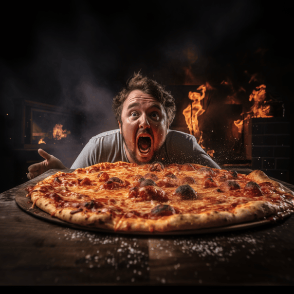 man with acid reflux eating pizza