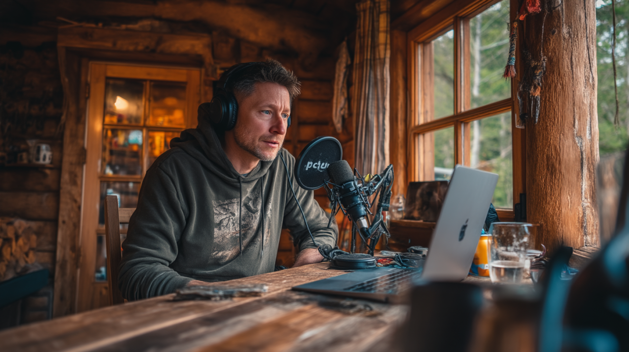 man podcasting