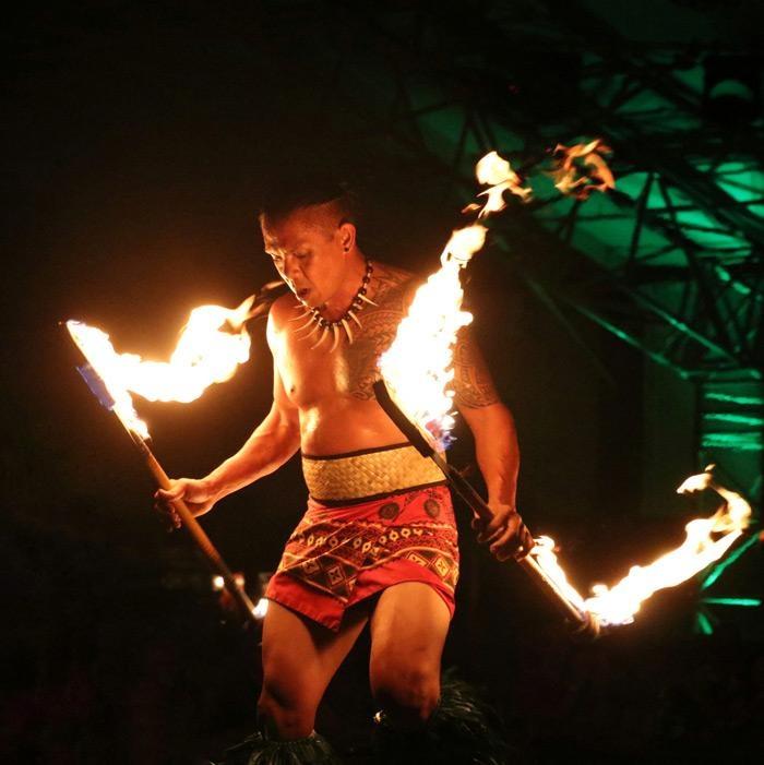 fire dancer at kalamaku luau at kilohana plantation kauai hawaii