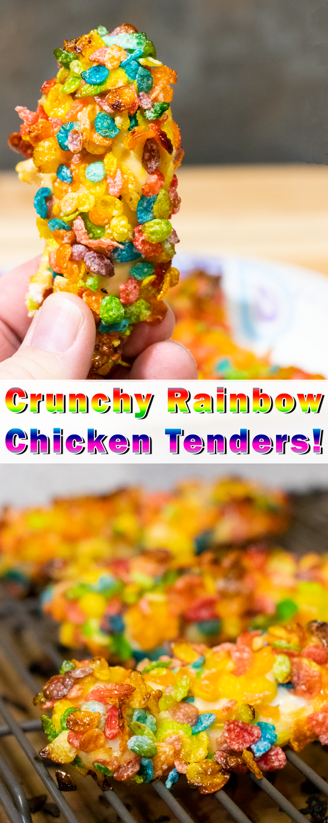 crunchy rainbow baked chicken tenders are a fun and easy to make family recipe