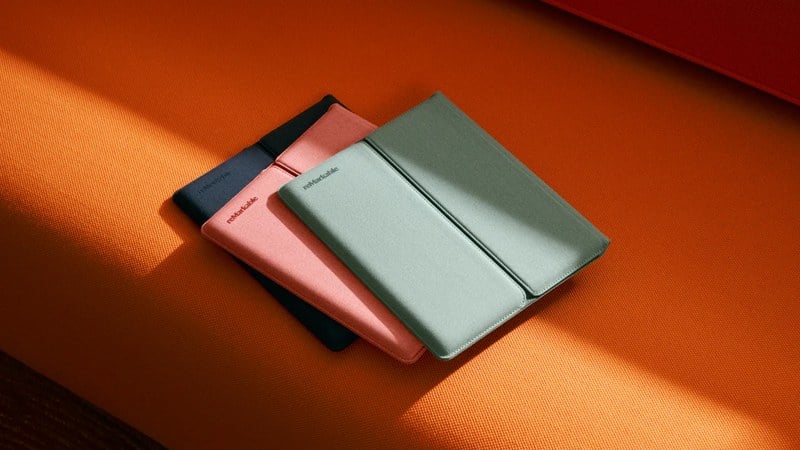 Three reMarkable Paper Pure Sleeve Folios in Ocean Blue, Desert Pink, and Mist Green