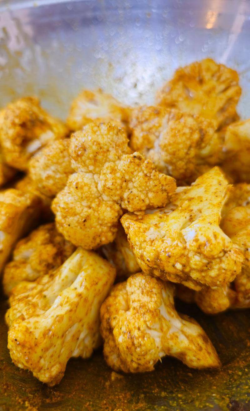 curry cauliflower before grilling