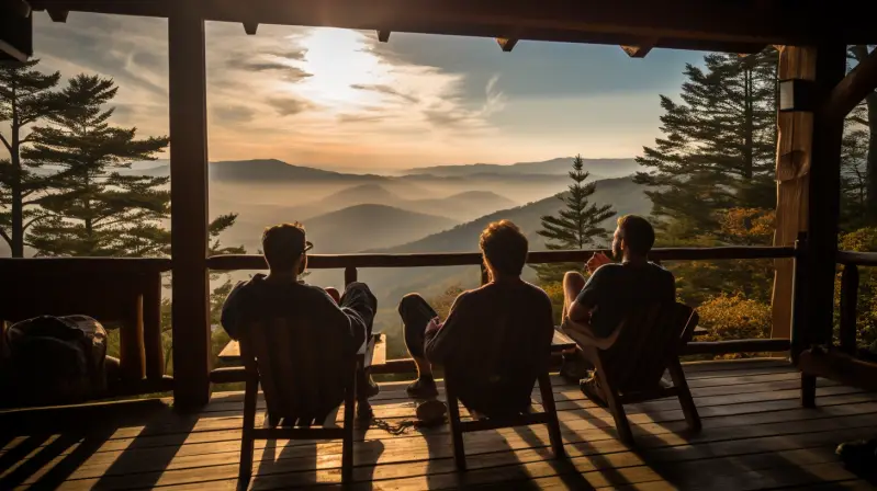 group of guys relaxing in the great smoky mountains guys weekend getaway
