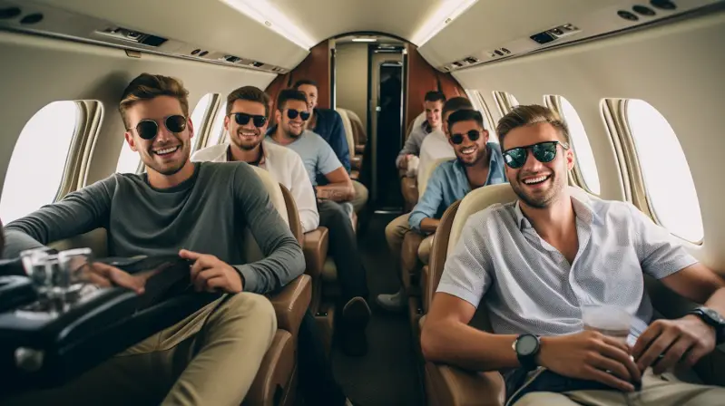 group of men flying to mexico for a guys trip
