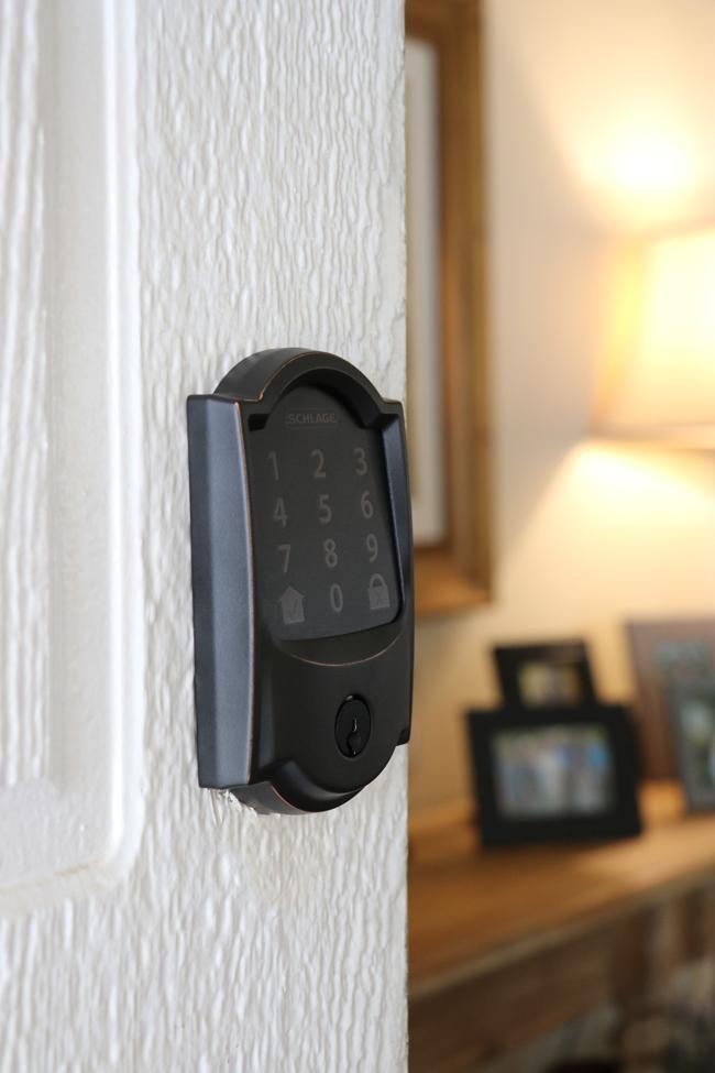 front door open closeup schlage encode door lock
