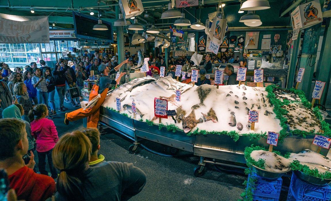 Seattle bachelor party ideas including visiting Pike Place Market for fish throwing