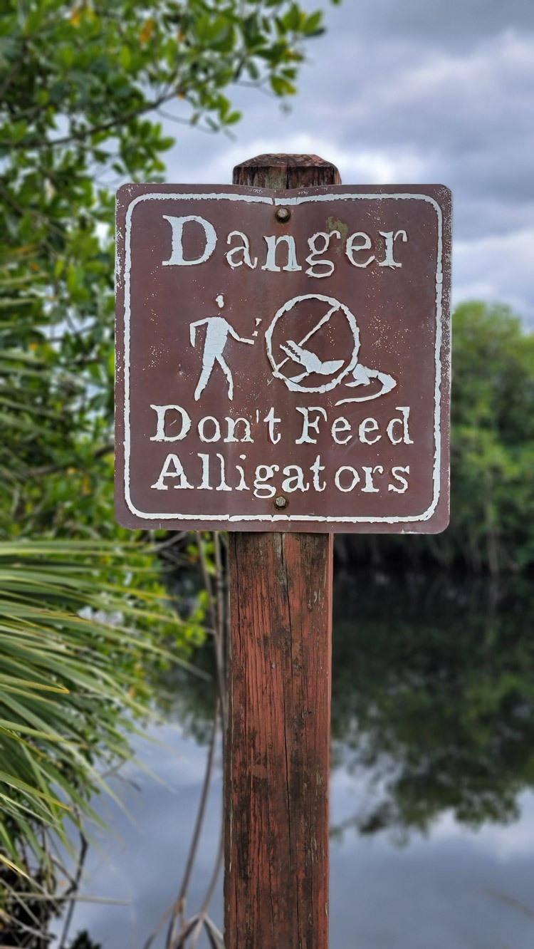 Florida Everglades don't feed alligators sign