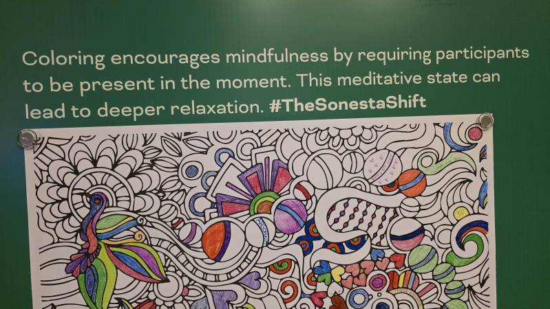 coloring pages in the lobby at Sonesta Columbus Downtown
